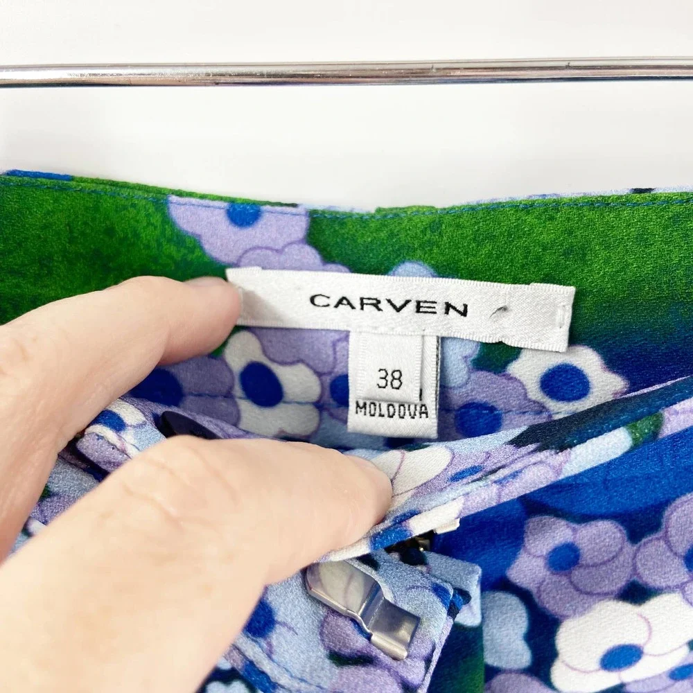 Carven Blue and Green Cady Floral Printed Mini Skirt - Picture 3 of 10